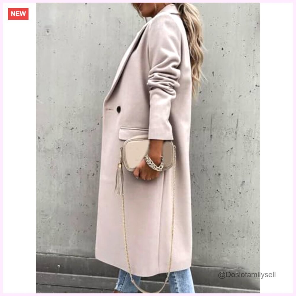 Long Wool Peacoat Classic Notch Lapel Dressy Fall Winter Coat Jacket - Picture 4 of 4